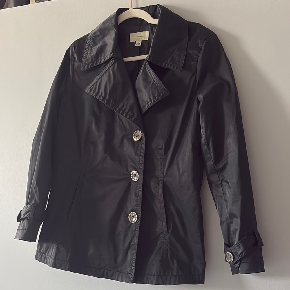 Merona Black rain/Trench Coat Classic Design with collar and chic button details